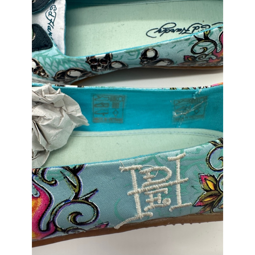 Ed Hardy Eye Candy Blue Canvas Tattoo Slip On Flat Sneakers Size 6 Y2K McBling - Picture 6 of 8